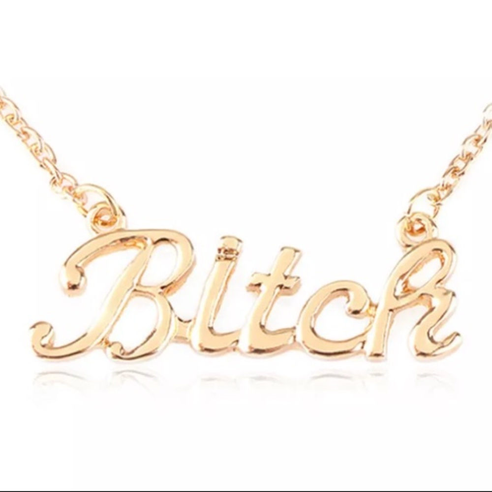 Gold B#%!& letters name charm chain necklace trendy NWT gag gift funny choker